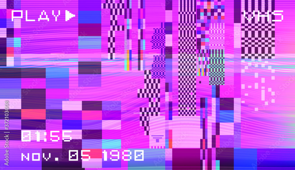 Aufkleber Abstract pixelated background with flickers and datamoshing effect. Vaporwave and cyberpunk style aesthetics.