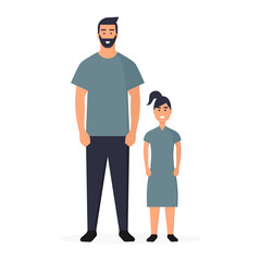 Familia. Familia moderna. Padre e hija. Concepto de seguro médico familiar. Ilustración vectorial estilo plano aislado en fondo blanco