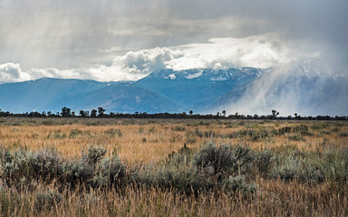 Thunderstorms cross the land in Yellowstone National Park.