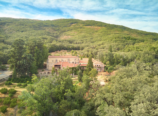 Aerial view of the Yuste Monastery. Retirement of Carlos V. Extremadura. Spain