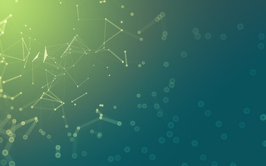 Abstract background. Molecules technology with polygonal shapes, connecting dots and lines. Connection structure. Big data visualization.