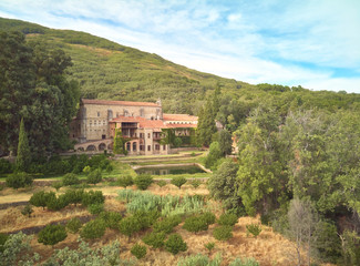 Obraz na płótnie Canvas Aerial view of the Yuste Monastery. Retirement of Carlos V. Extremadura. Spain