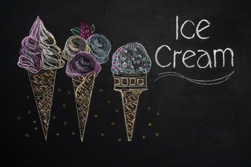 Ice cream painted on chalk board