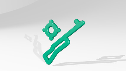 SHOOTING RIFLE TARGET 3D icon casting shadow, 3D illustration for background and camera