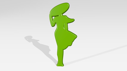 GIRL 3D icon casting shadow, 3D illustration for beautiful and background
