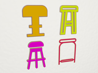 stool 4 icons set, 3D illustration for chair and background