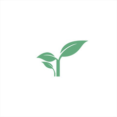 Green growing leaves vector illustration on white background. Organic, fresh production template design.