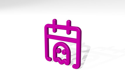 HALLOWEEN CALENDAR GHOST 3D icon casting shadow, 3D illustration for background and black © Ali
