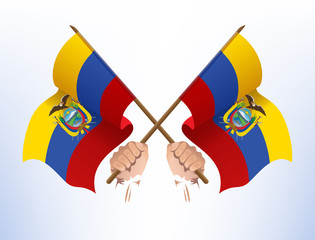 Flying flags cross from Ecuador