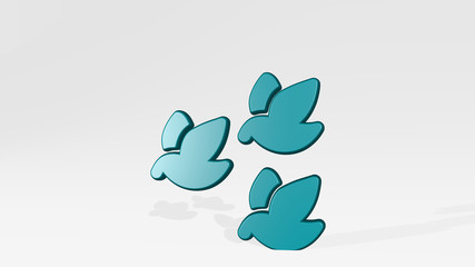 WILD BIRD FLOCK 3D icon casting shadow, 3D illustration for animal and background