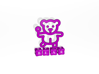 bear 3D icon on cubic text, 3D illustration for animal and background