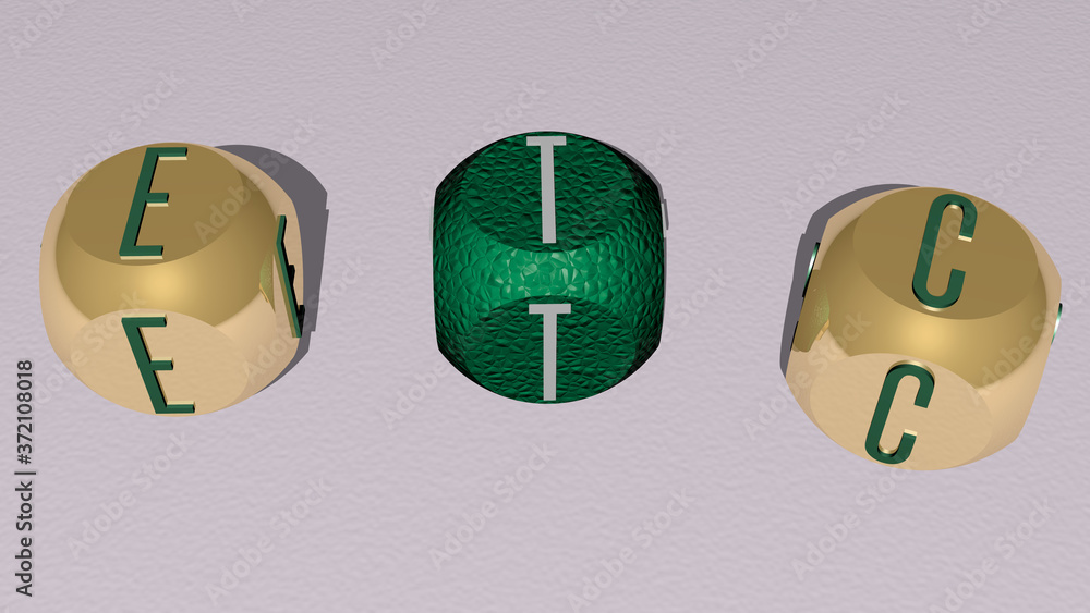 Poster etc curved text of cubic dice letters, 3d illustration for background and abstract