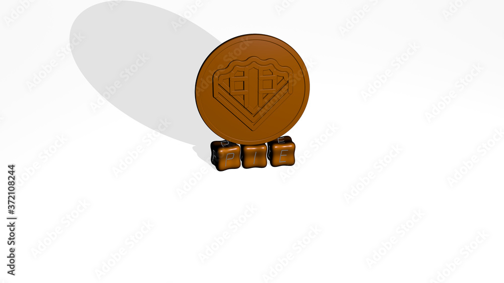 Poster pie 3d icon object on text of cubic letters, 3d illustration for background and chart