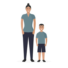 Familia. Familia moderna. Madre e hijo. Concepto de seguro médico familiar. Ilustración vectorial estilo plano aislado en fondo blanco