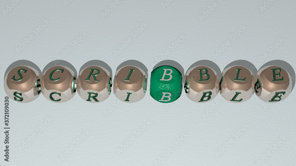 Poster scribble text by cubic dice letters, 3d illustration for background and sketch