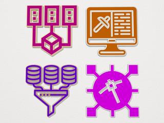 DATA MINING 4 icons set, 3D illustration