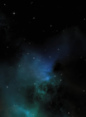 Star field in galaxy space with colorful nebula. Sci fi background of deep space. Ethereal wallpaper.