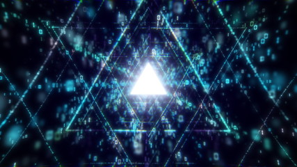 Flying in a tunnel of neon particles. Seamless VJ loop for music videos, nightclubs, audiovisual shows and presentations, LED screens and projection maps. 3d rendering