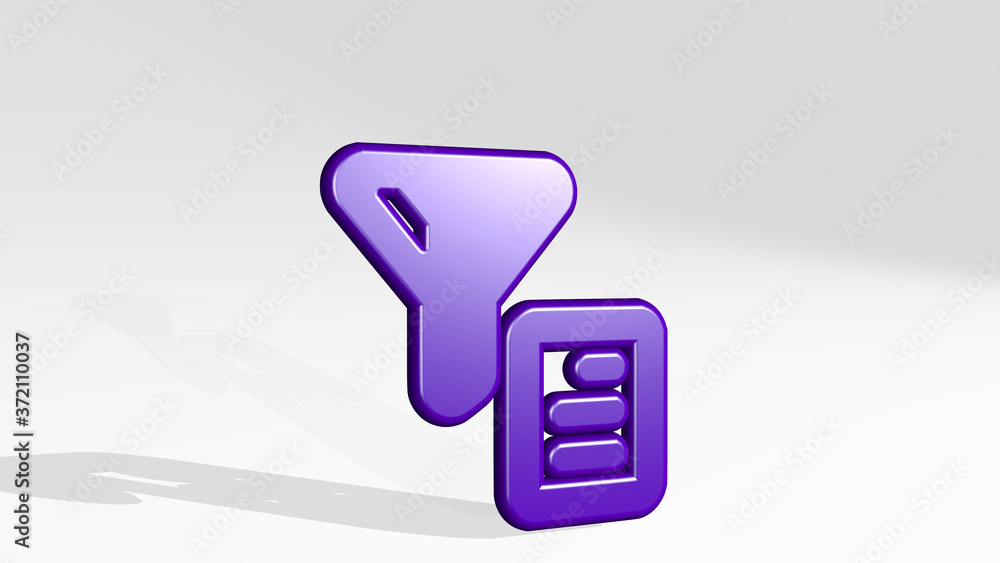 Poster filter text 3d icon casting shadow, 3d illustration for background and abstract