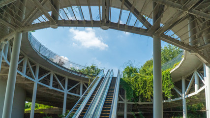 屋上庭園に続くエスカレーター