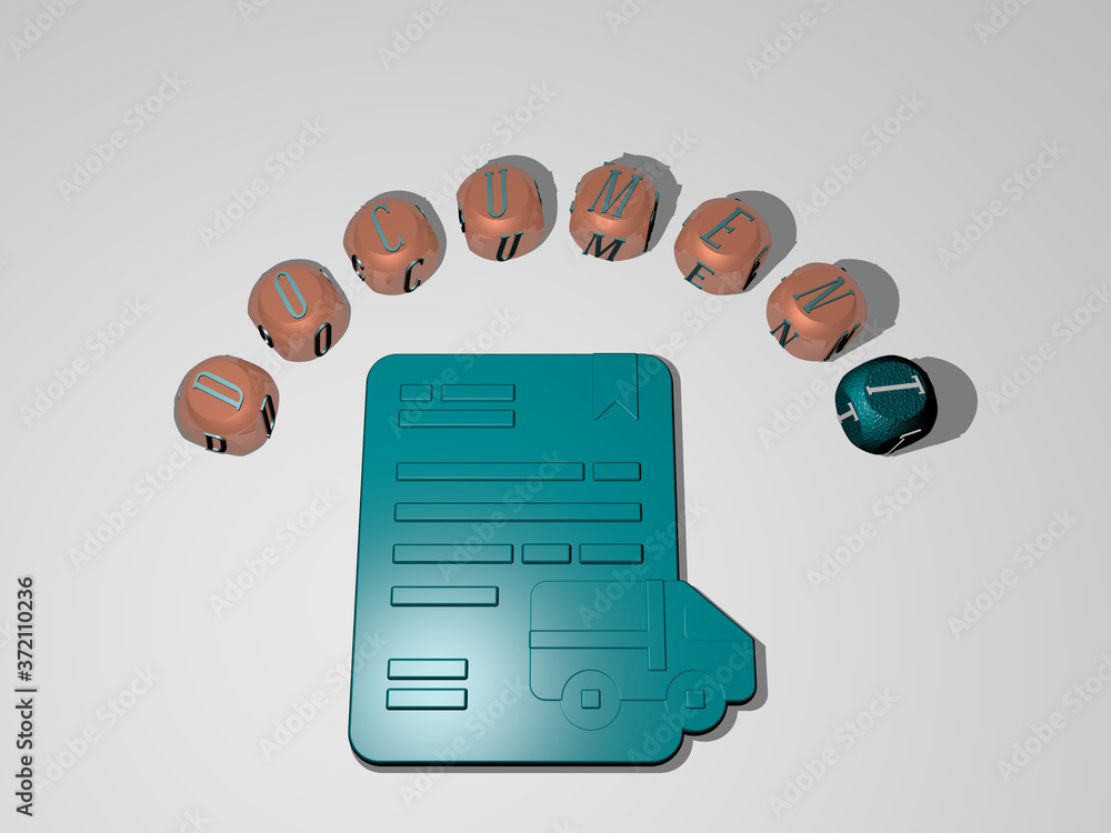 Poster document 3d icon surrounded by the text of cubic letters, 3d illustration for business and backgroun