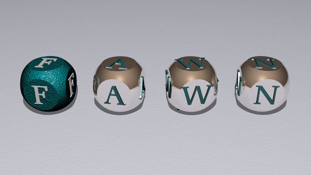 fawn text of cubic individual letters, 3D illustration for deer and animal