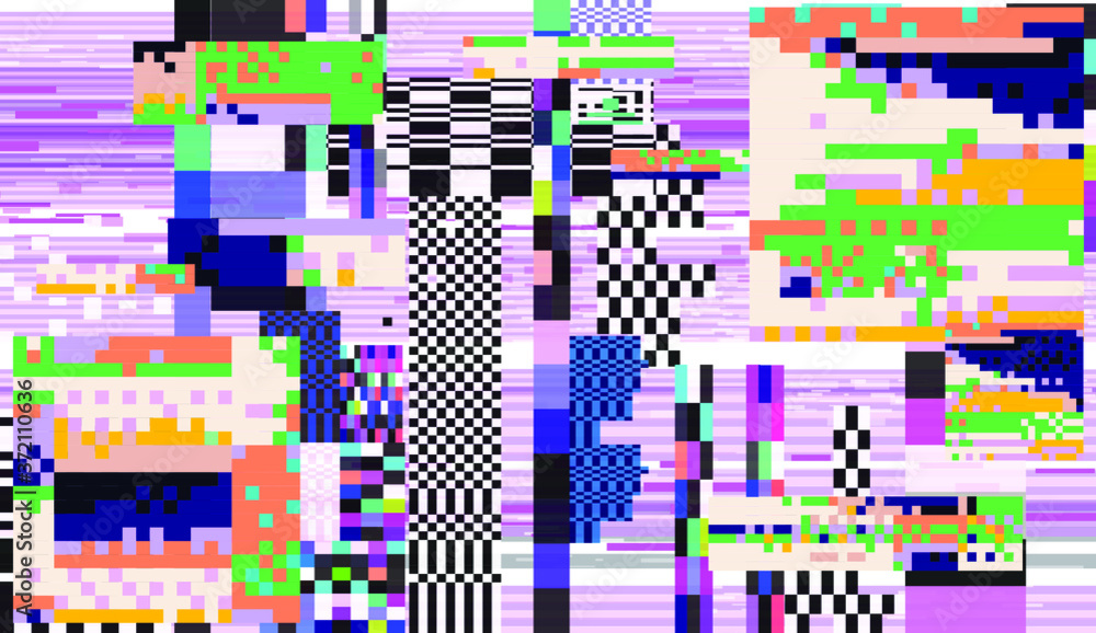 Poster Abstract pixelated background with flickers and datamoshing effect. Vaporwave and cyberpunk style aesthetics.