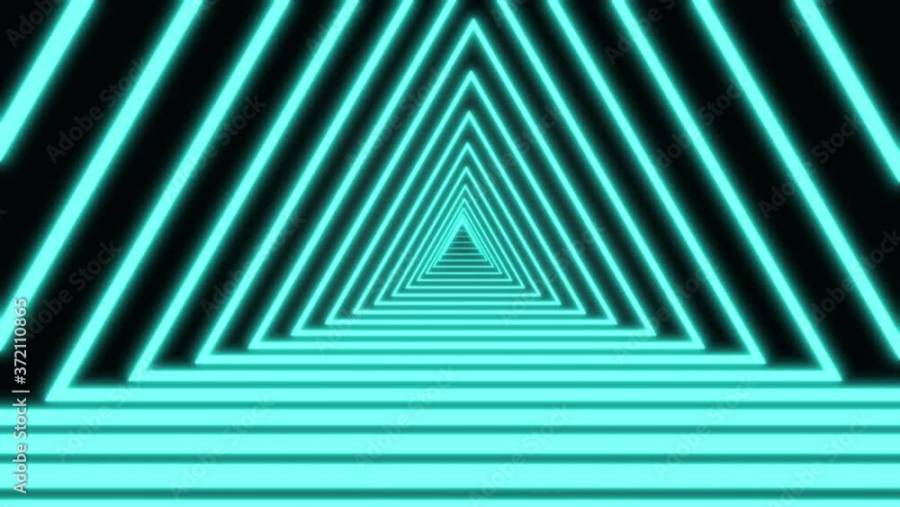 Poster colorful violet neon lines on black background are forming motion triangle tunnel. abstract backdrop