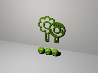 BOY 3D icon on the wall and text of cubic alphabets on the floor, 3D illustration for child and background