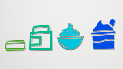 cream 4 icons set, 3D illustration for background and ice