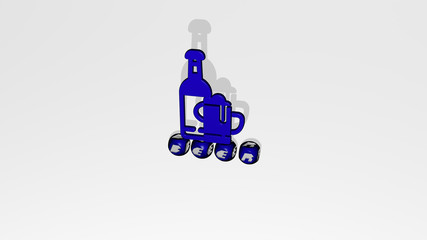BEER 3D icon over cubic letters, 3D illustration for alcohol and background