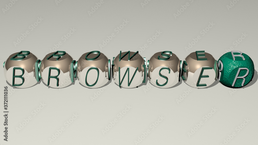 Poster browser text by cubic dice letters, 3d illustration for icon and computer