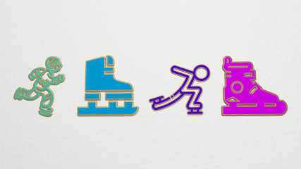 ice skating 4 icons set, 3D illustration