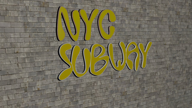 NYC SUBWAY text on textured wall, 3D illustration for york and city