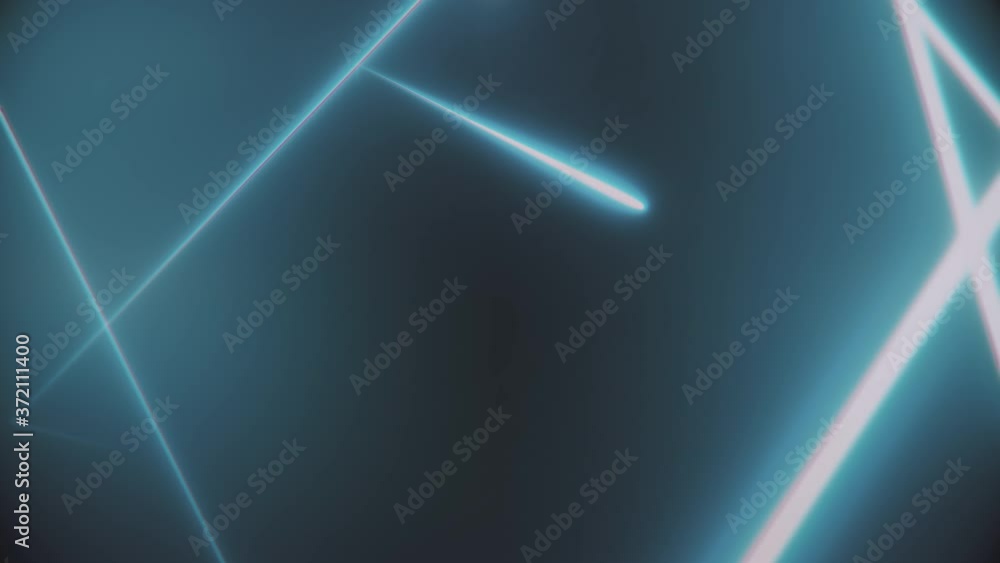 Poster computer generated geometric tunnel of neon triangles on a black background consisting of moving col