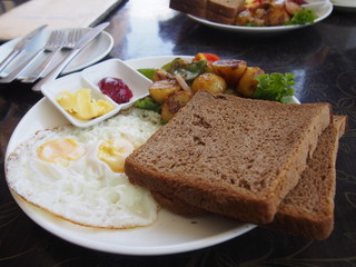 Lunch set, Bread, Eggs and Potato with Green Pepper, Kathmandu, Nepal