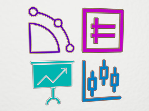 CHART 4 icons set, 3D illustration for business and concept