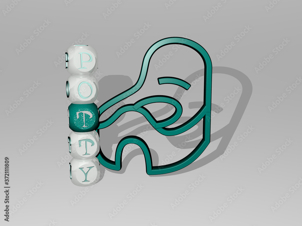 Poster 3d representation of potty with icon on the wall and text arranged by metallic cubic letters on a mi
