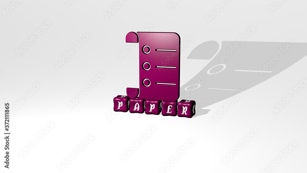 Poster paper 3d icon object on text of cubic letters, 3d illustration for background and abstract
