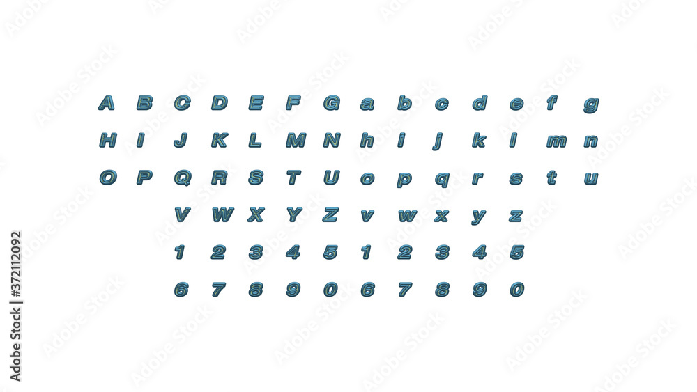 Poster 3d alphabets and numbers with matching perspectives on each side for building words with detailed ca