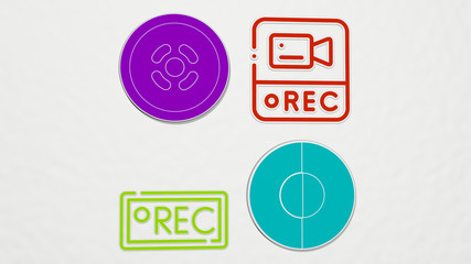 rec colorful set of icons, 3D illustration