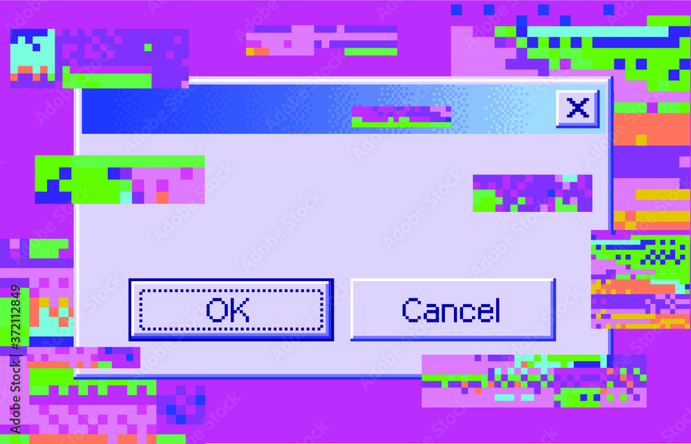 Poster Abstract pixelated background with flickers and datamoshing effect. Vaporwave and cyberpunk style aesthetics.