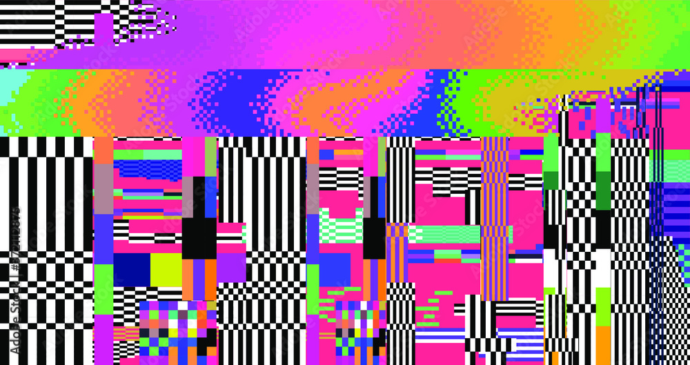 Poster Abstract pixelated background with flickers and datamoshing effect. Vaporwave and cyberpunk style aesthetics.