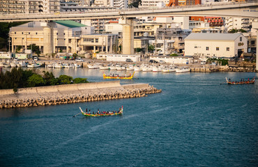 Dragon boat racing practice at Okinawa, Japan