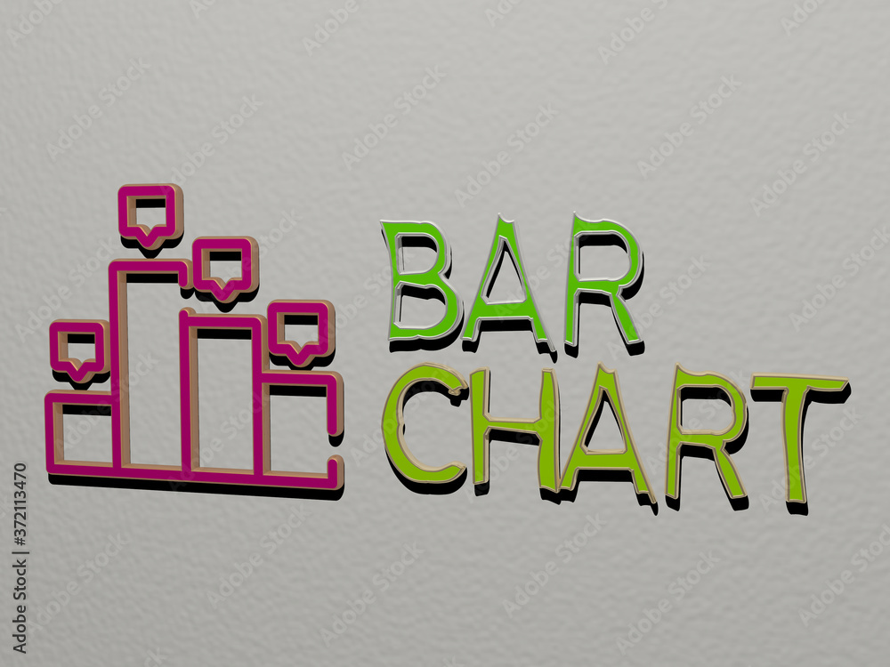 Aufkleber 3d graphical image of bar chart vertically along with text built by metallic cubic letters from the 