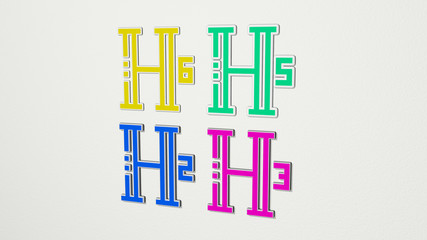 H colorful set of icons, 3D illustration for letter and background