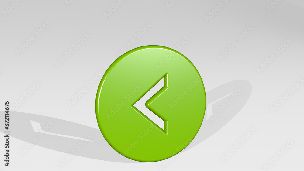 Poster arrow button circle left 3d icon casting shadow, 3d illustration for background and design