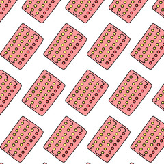 birth control pills seamless doodle pattern, vector illustration