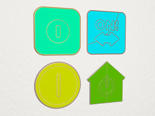 on 4 icons set, 3D illustration