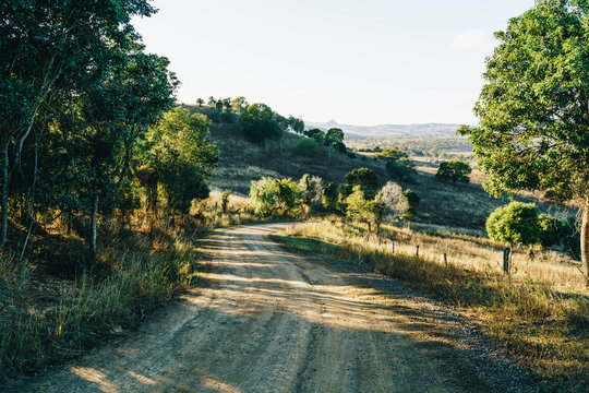 Wide shot of farm road in Boonah, Scenic Rim Region, Queensland (QLD)